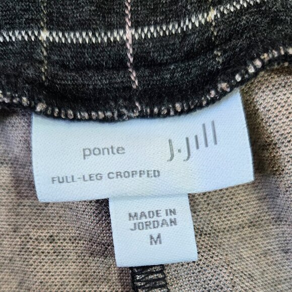 J. Jill Charcoal Gray Windowpane Plaid Full Wide Leg Pull On Cropped Ponte Pant - Picture 7 of 9